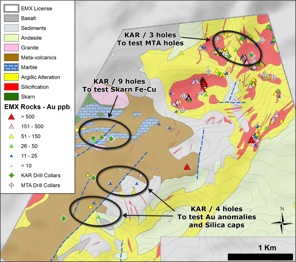 Geology and rock sampling (Au ppb) at Alankoy