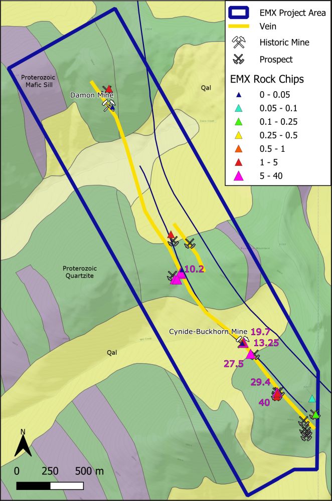 Scout project geology and Au occurrences.