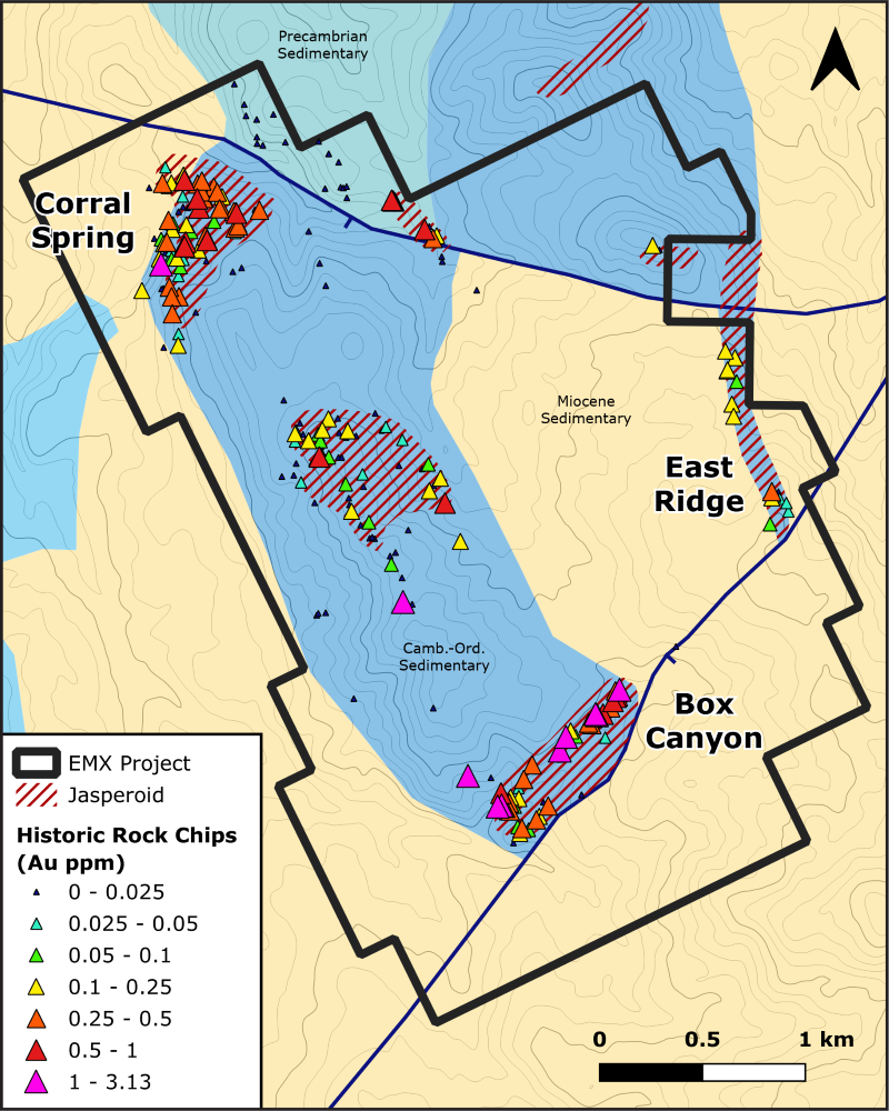 Valve House historic rock chip sampling (Au ppm)