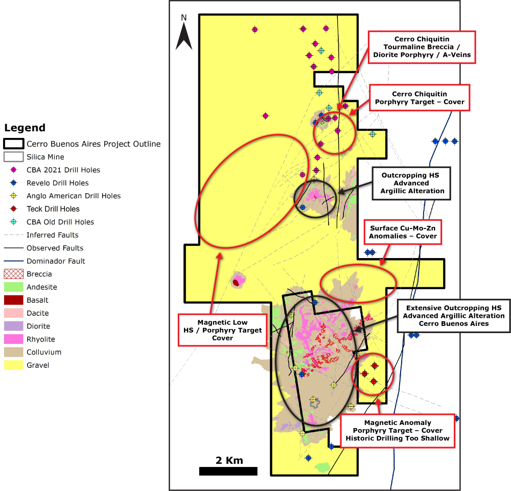 Cerro Buenos Aires simplified geology and targets