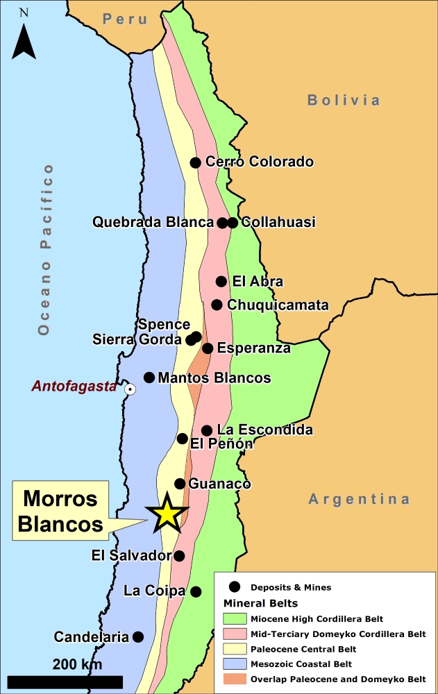 Chilean mineral belts and Morros Blancos location