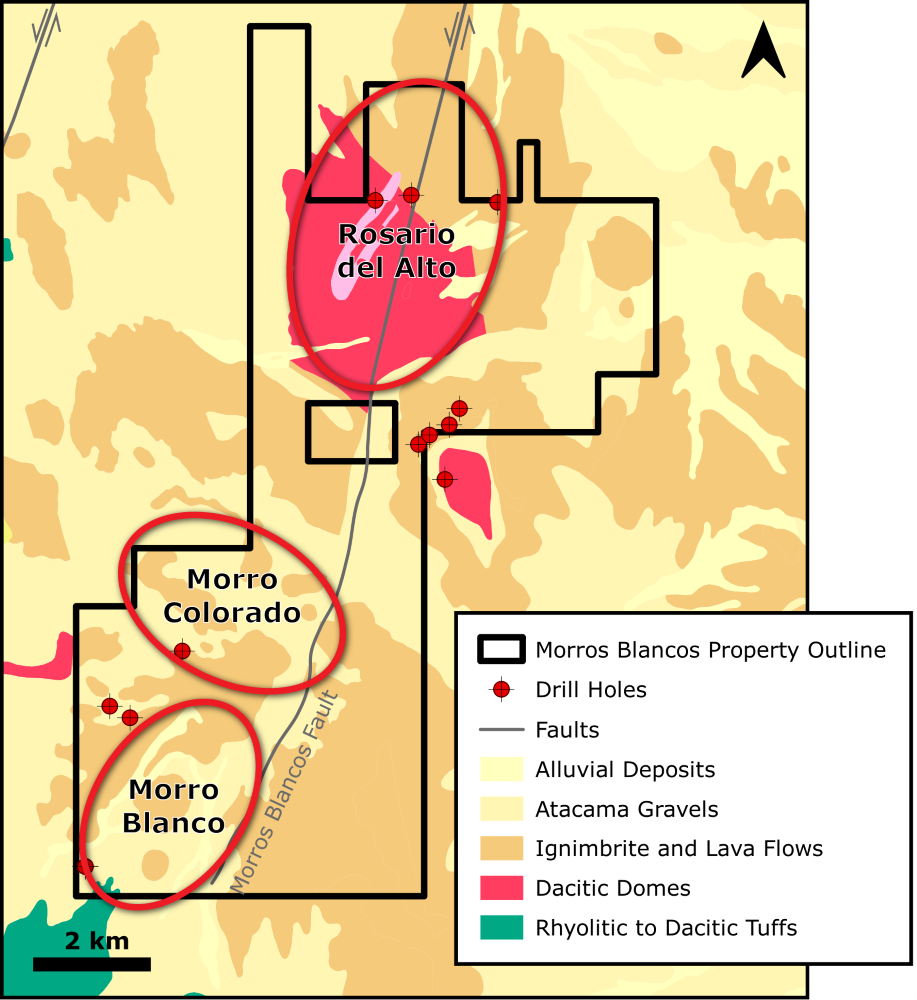 Geologic map and targets at Morros Blancos