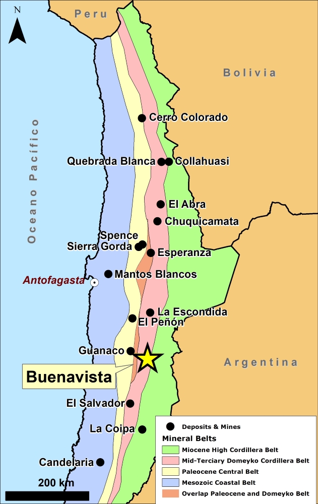 Chilean mineral belts and Buenavista location