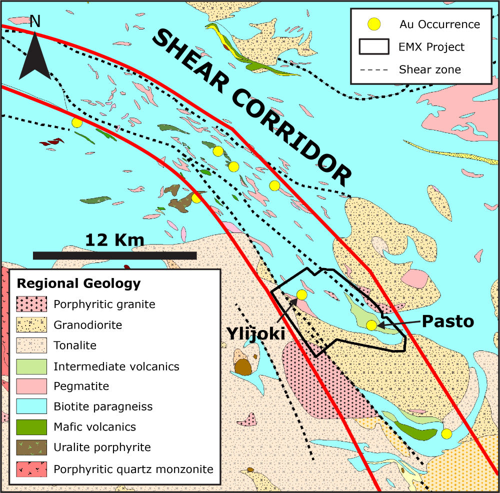 Regional geology, shear zone, and Au occurences near the Pasto project (1)